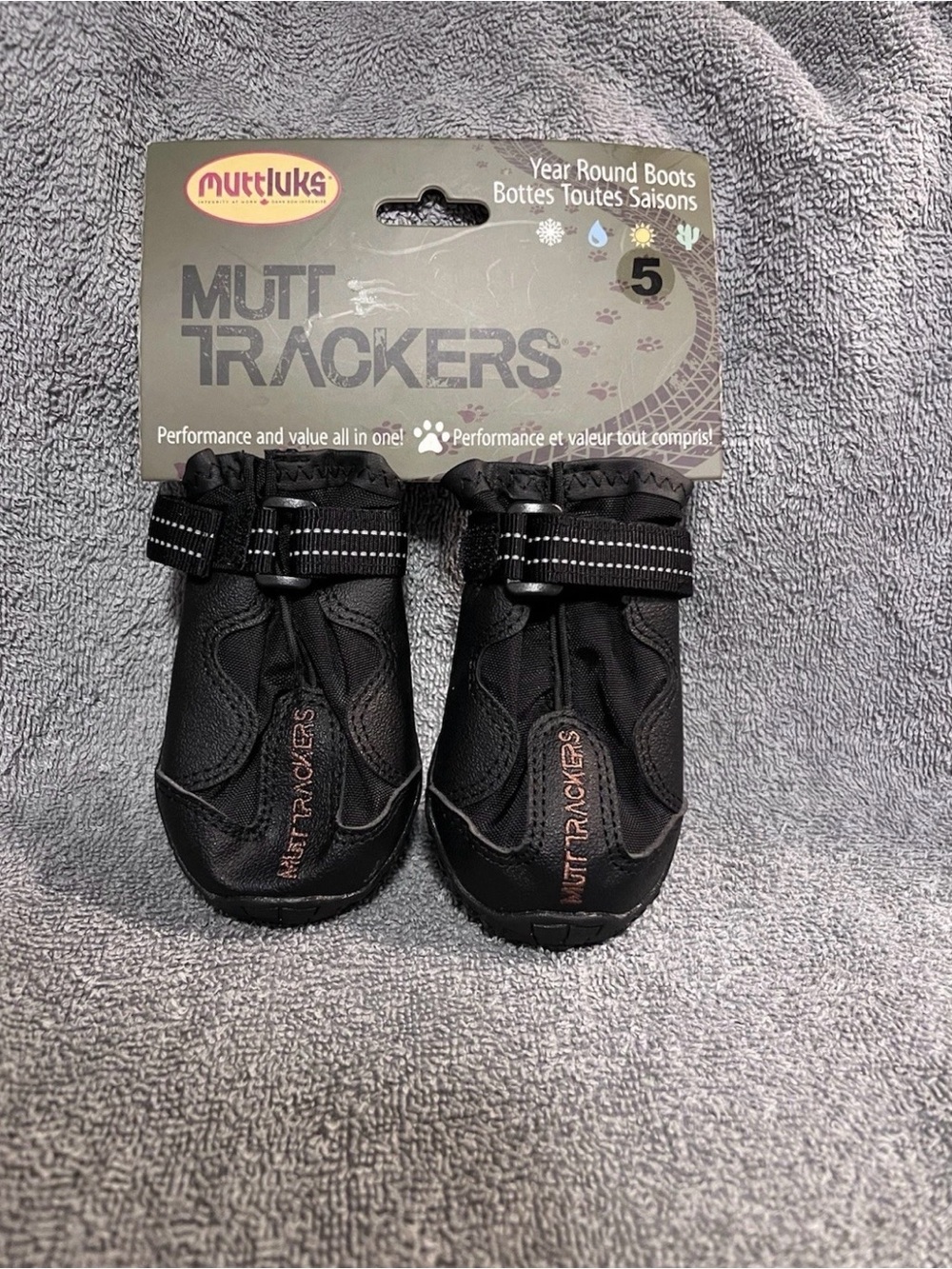 Muttluks Mutt Trackers Dog Boots Size 5 Black Reflective Year Round Nylon MT5BK